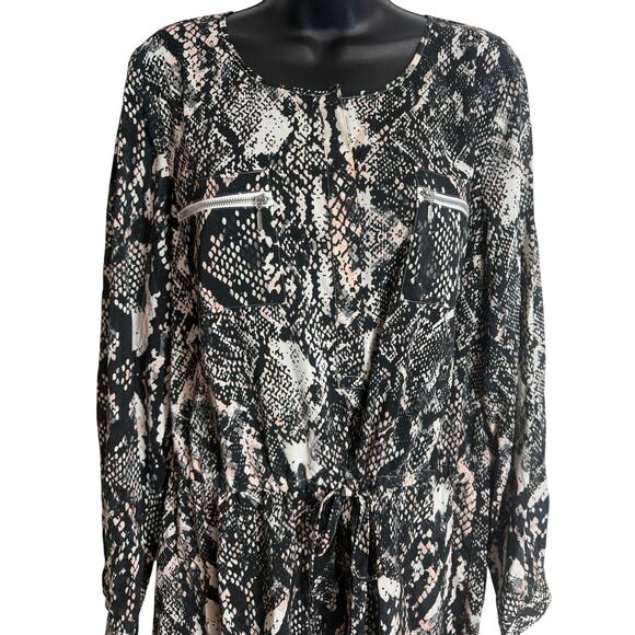 INC International Concepts Blouse 14 Snake Print Drawstring Waist Long Sleeve - Picture 2 of 9